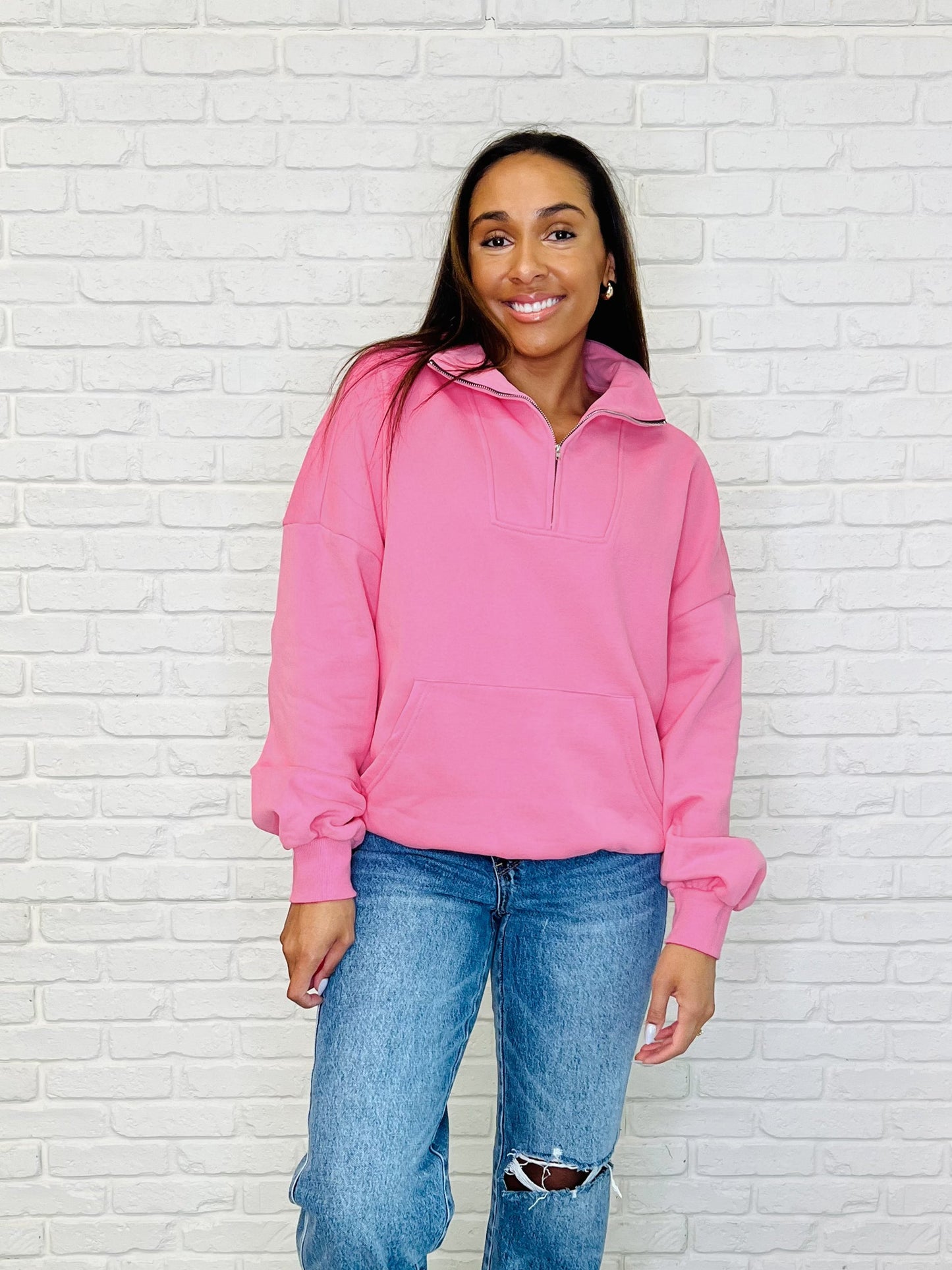 Bonbon Delight Half Zip Pullover in Pink