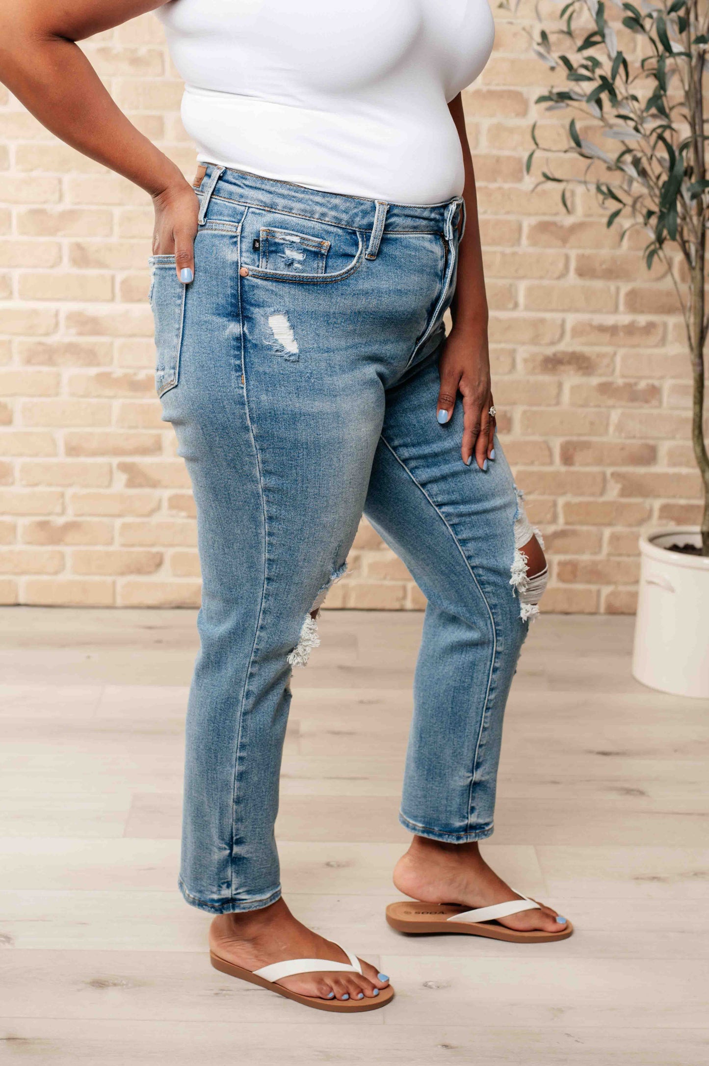 Frankie High Waist Distressed Boyfriend Jeans