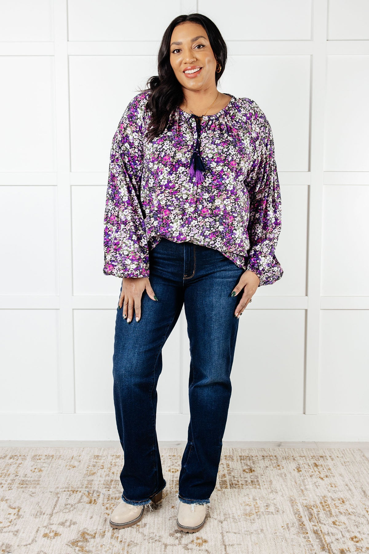 Pulled Together Ditsy Floral Bubble Sleeve Blouse