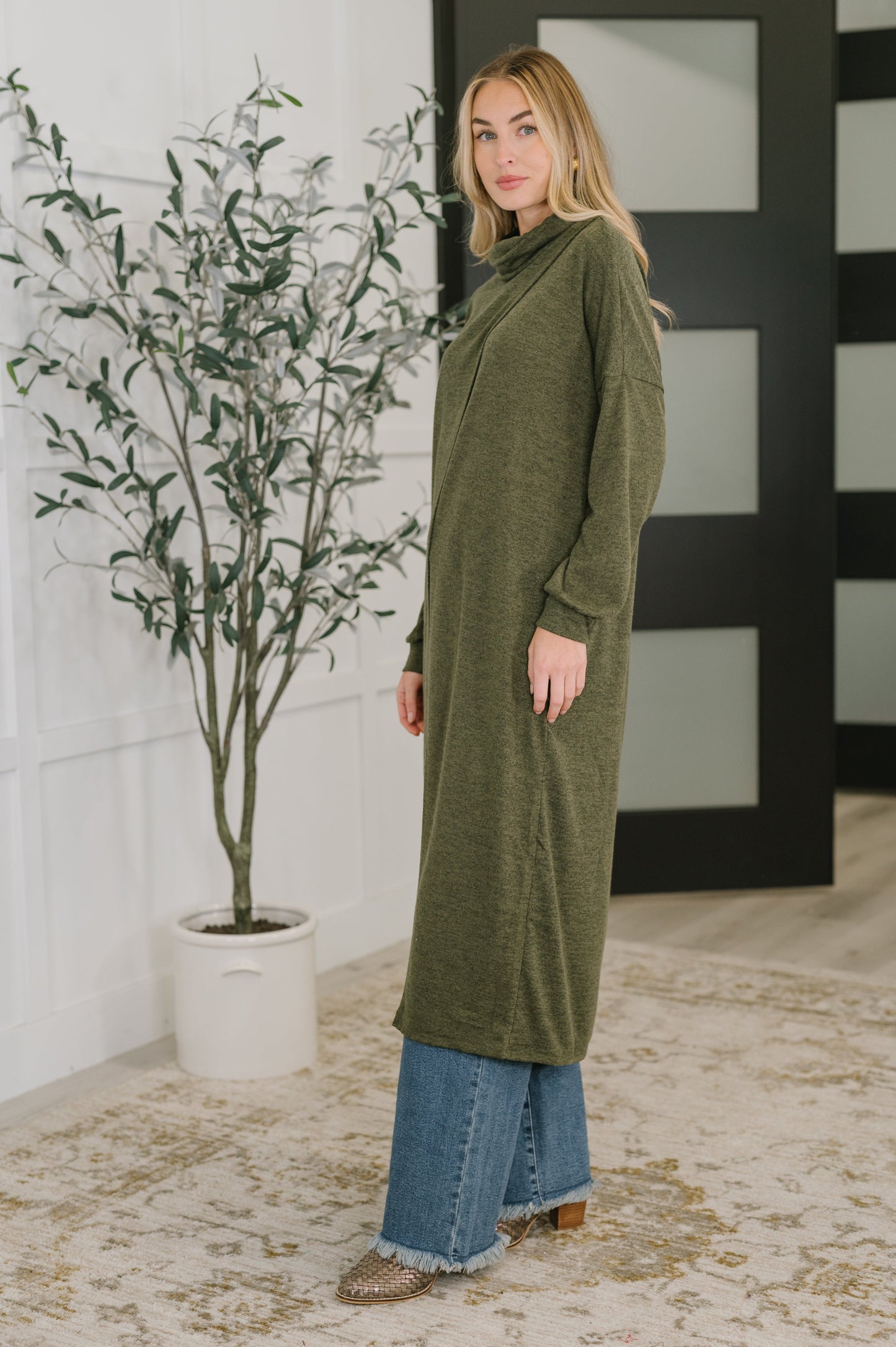 Travel City Scape Turtle Neck Tunic in Olive