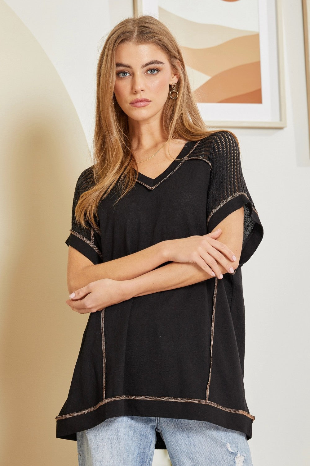 Tunic Top with V-Neckline and Shoulder Details